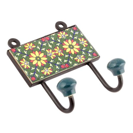 Forest Green Yellow Sunflower Ceramic Tiles Hooks